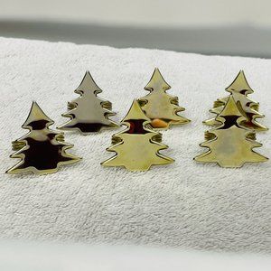 EUC S/6 Brass Plated Napkin Rings, Xmas Trees, 2" T x 2" W (Btm), Ring=1 3/8" D